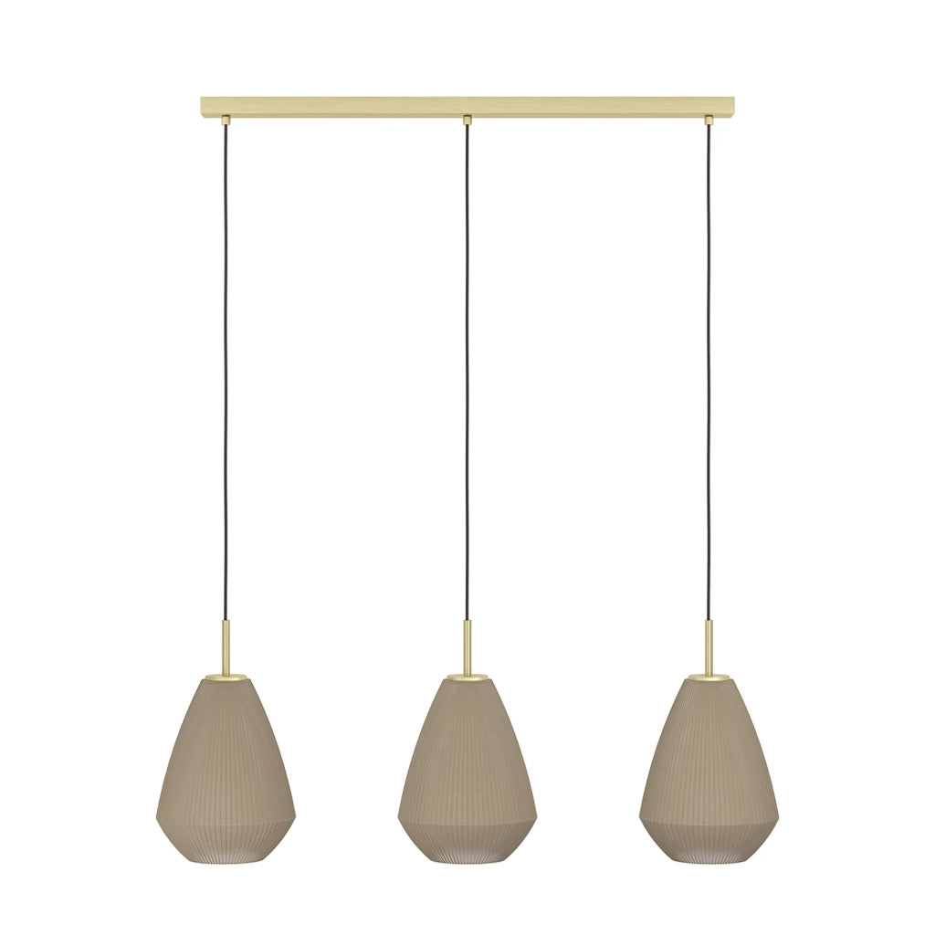 Lampadario A Sospensione Moderno Caprarola Acciaio Ottone Spazzolato 3 Luci E27