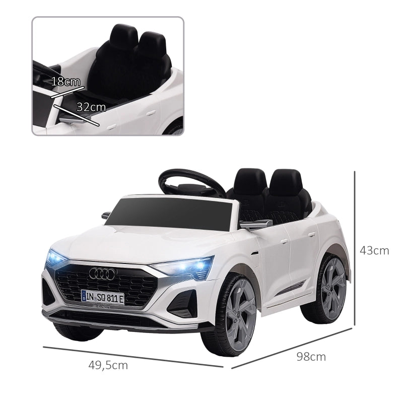 Auto elettrica per bambini, Audi Q8 12V, 3-5 km/h, telecomando, fari, musica, bianca