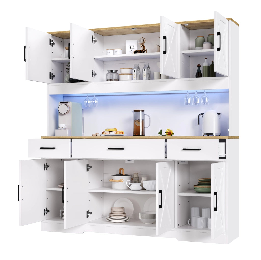 Credenza buffet 150x40x180 cm con LED; prese USB e ripiani regolabili; bianco