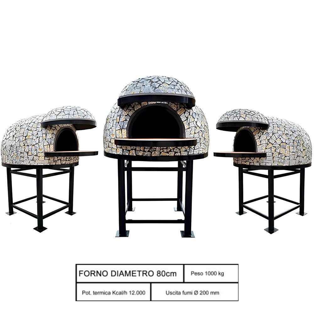 Forno legna artigianale diametro 80 cm capienza 2/3 pizze vietri con base ferro