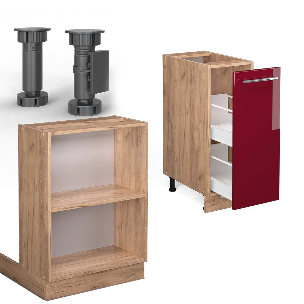 Isola cucina Fame-Line Bordeaux lucido/Rovere dorato 90 cm con cassetto, senza piano di lavoro Vicco