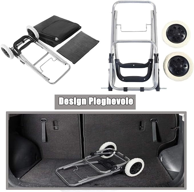 Carrello della Spesa Pieghevole con Ruote,32,8 L Trolley Borsa per Spesa in Metallo con Portata di 35 kg, Tessuto Oxford e Plastica, 35 x 28 x 90 cm, Nero