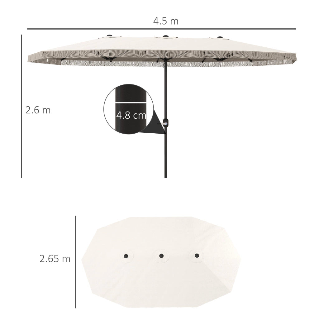 Ombrellone Doppio a 12 Stecche 450x265x260 cm in Acciaio e Poliestere Bianco Crema