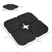 Base per Ombrellone Set 4 Pezzi in HDPE Riempibile con Acqua o Sabbia, 104x104x7.5 cm, Nera