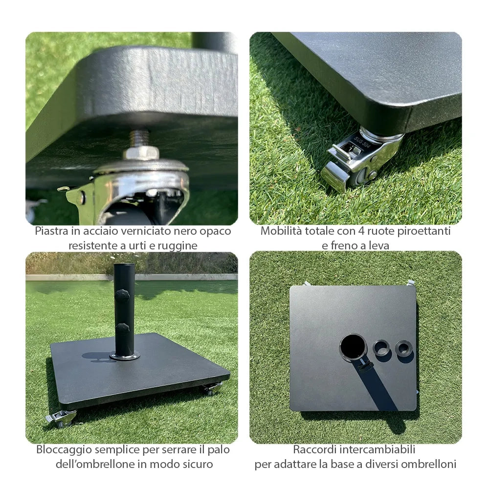 Tempo Style - Base ombrellone in acciaio da 54kg con ruote