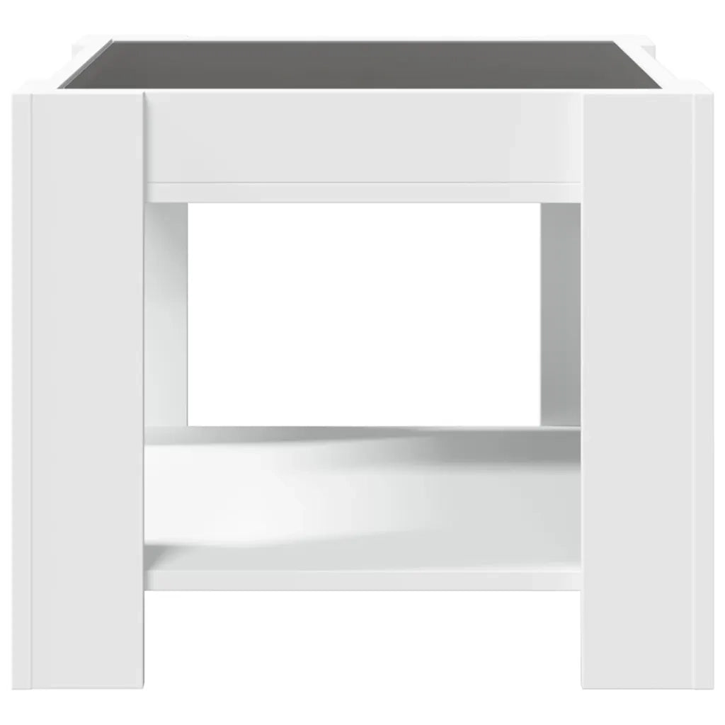 Tavolino Salotto con LED-Tavolino da soggiorno-Tavolo Bianco 53x53x45 cm Legno Multistrato