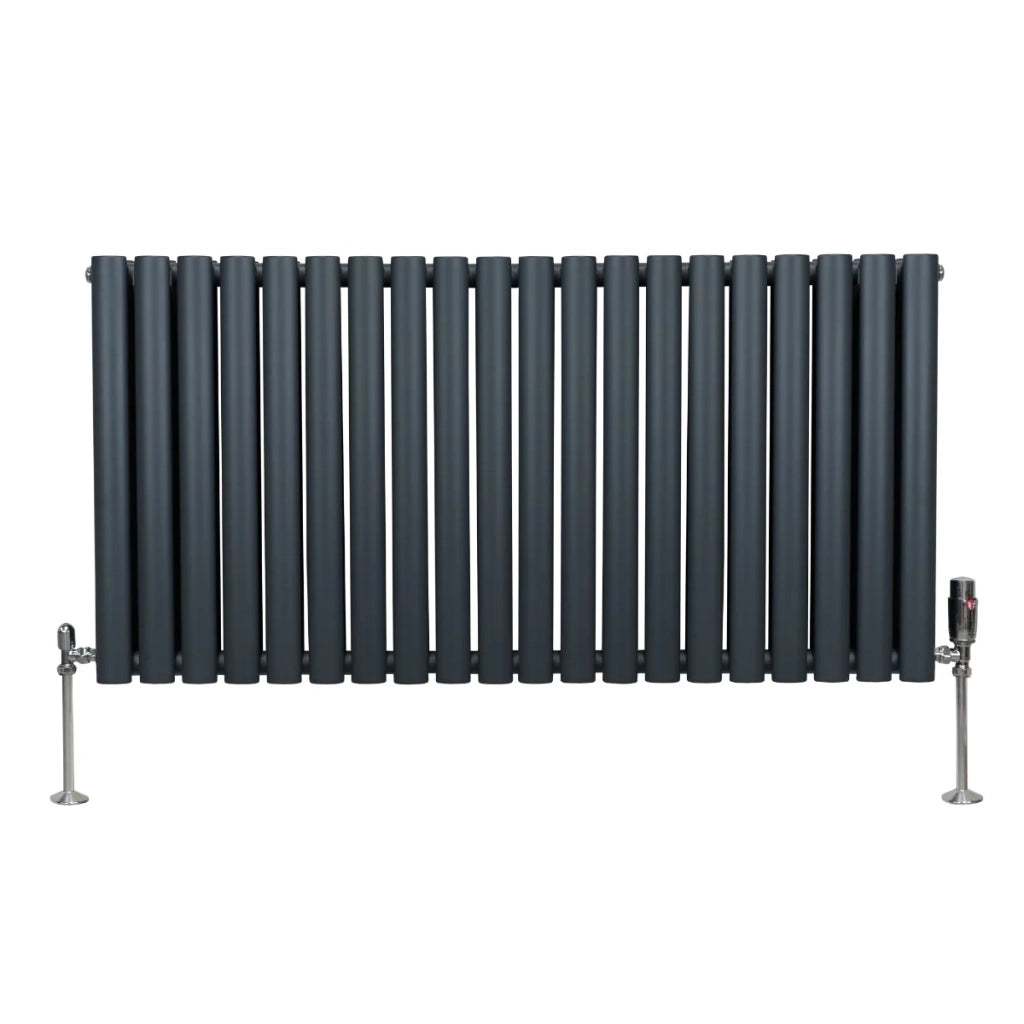 Radiatore a colonna ovale e valvole cromate TRV Designer grigio antracite 600 mm x 1200mm