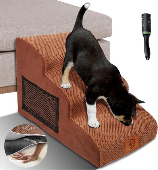 Trappola per cani 3 gradini - Trappola per piccoli gatti e cani con rivestimento lavabile - Scale per cani antiscivolo - Dotata di rotolatore di pelo