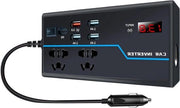 Converteitore DC-AC per auto per carica rapida 12V 24V a 110V 120V con uscita per presa di corrente e porta USB-C per laptop.