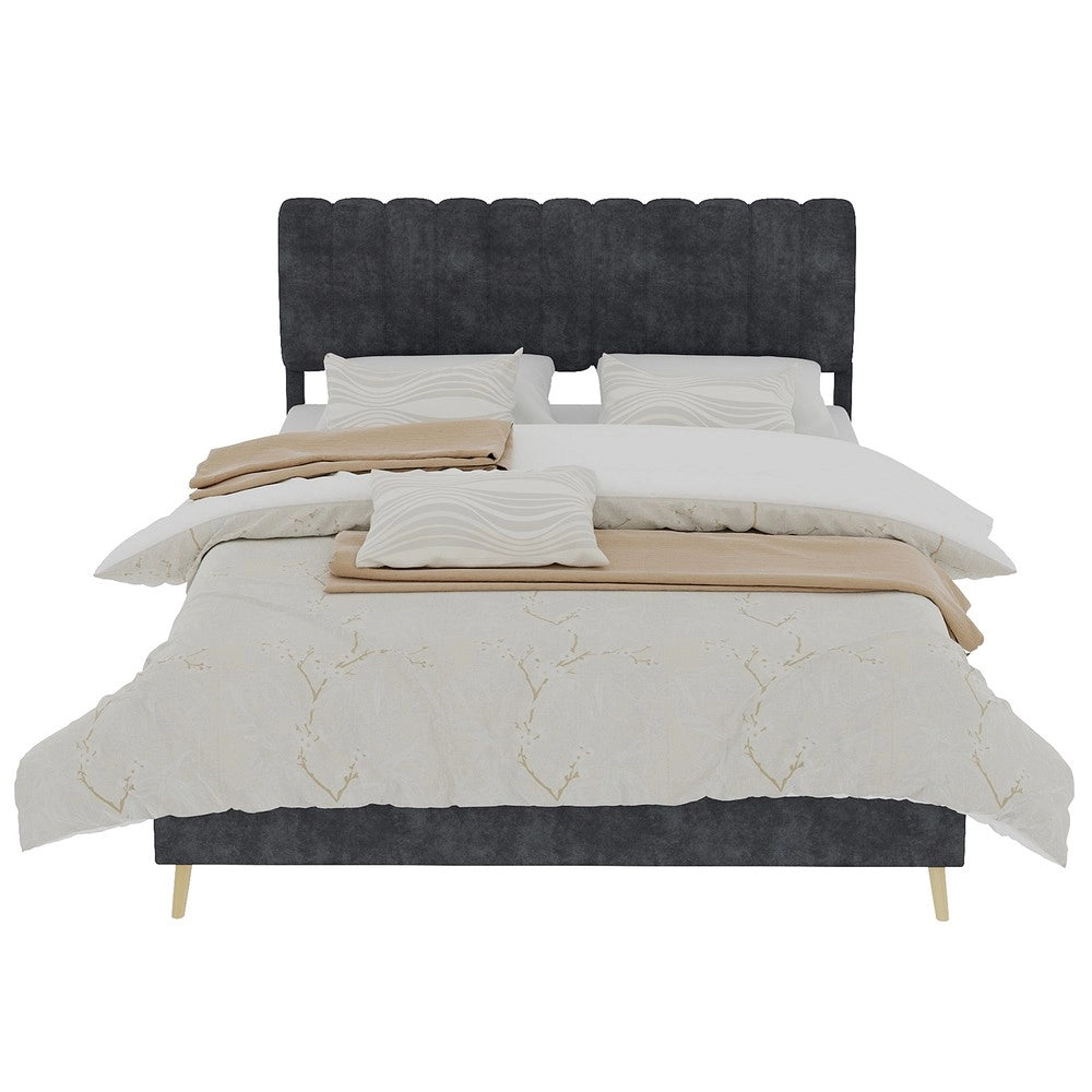 Letto imbottito con testiera ¨C Minimal ¨C grigio velluto 140x200 cm