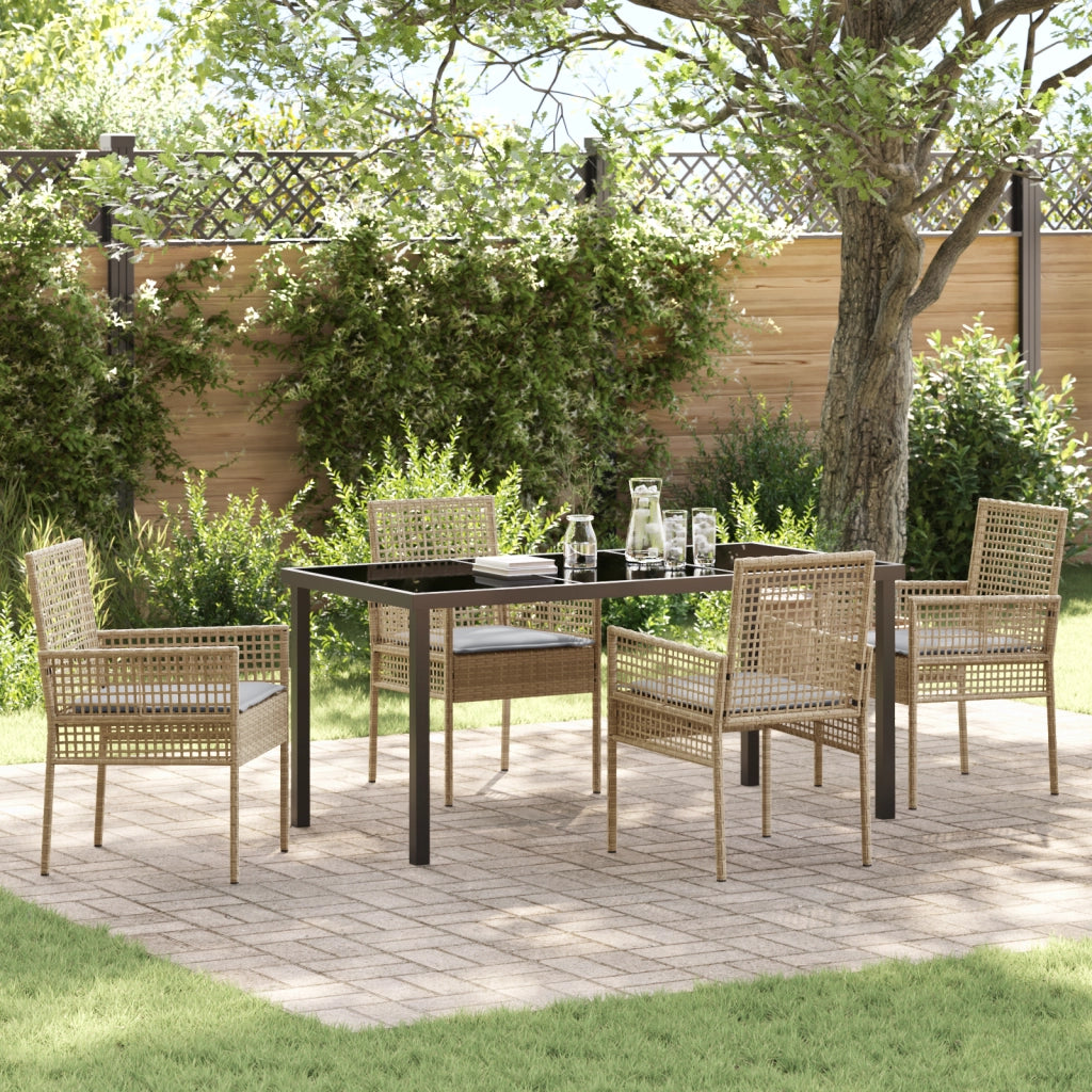 Set da pranzo giardino 5 pezzi con cuscini Beige Rattan Polipropilene