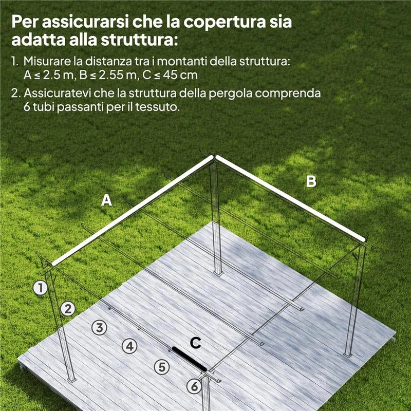 TETTO PER GAZEBO PERGOLA CON 10 FORI DI DRENAGGIO IN POLIESTERE, 250X255 CM, PER PERGOLA 3X3M, CREMA