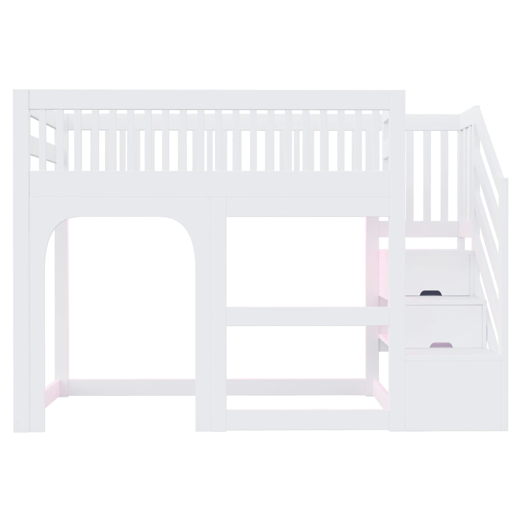 Letto a soppalco 90 x 200 cm, con ripiano portaoggetti, illuminazione a LED, sponde di sicurezza, letto per bambini, bianco