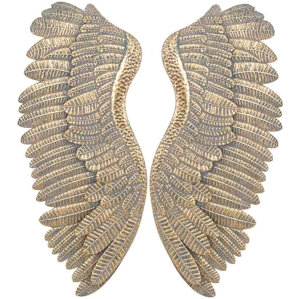Decorazione da parete ali in metallo dorato 53x6x119 cm