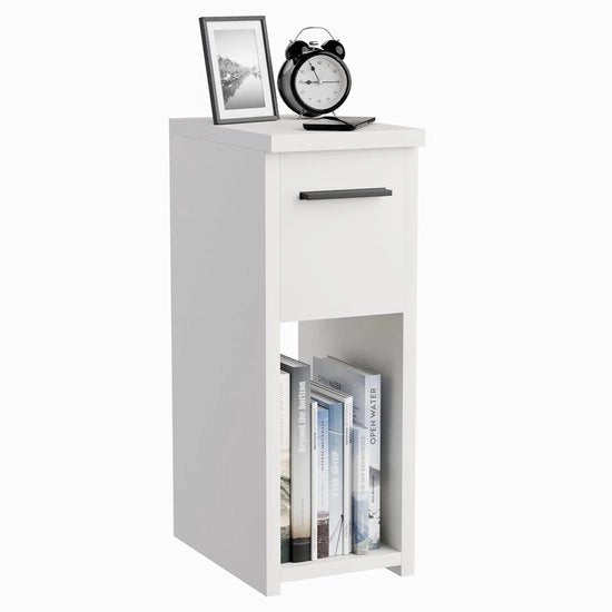 Piccolo Cassettino Notturno con Alimentatore e Compartimento - Bianco - Ergonomico