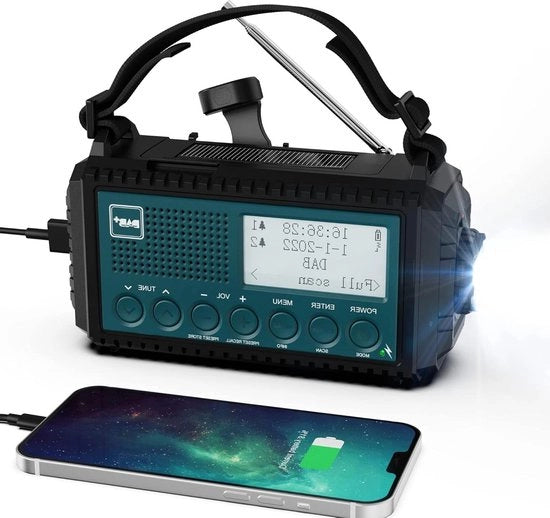 Radio Portatile DAB/DAB+/FM 5000 mAh Batteria Ricaricabile - Funziona con Batterie - Radio Solare - Radio Dinamica - Lampada da Tasca Lampada da Leggere - IPX4 Allarme SOS Esterno Campeggio Esterno