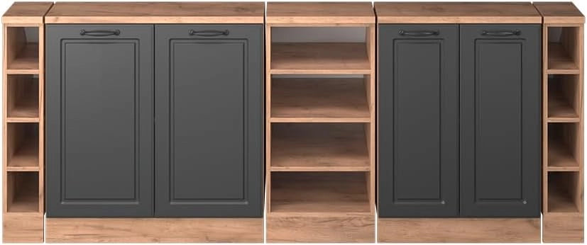 Set di mobili sottotetto Rion, Antracite casa di campagna, 210 cm Set di 5 carcasse armadio profondità 60 cm, adatto per il salvaspazio sotto tetti spioventi