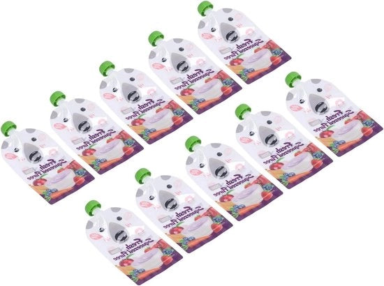 Borsa per la conservazione del cibo per bambini - Tasca portatile per purea di frutta - 10 pezzi - 200 ml - Borsa per alimenti congelabili.