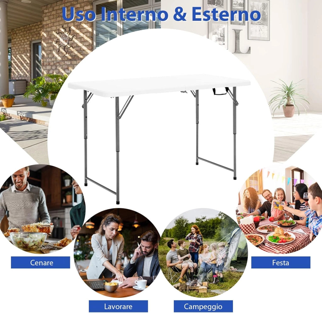 Tavolo Pieghevole da Campeggio con Altezza Regolabile e Maniglia, Portatile Tavolino da Pranzo Interno e Esterno, 120 x 60 x 74,5 cm, Capacità 150 kg, per Giardino Picnic (Modello 4)
