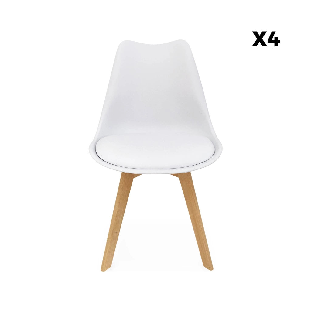 Set 4 sedie scandinave imbottite con gambe in legno , bianco