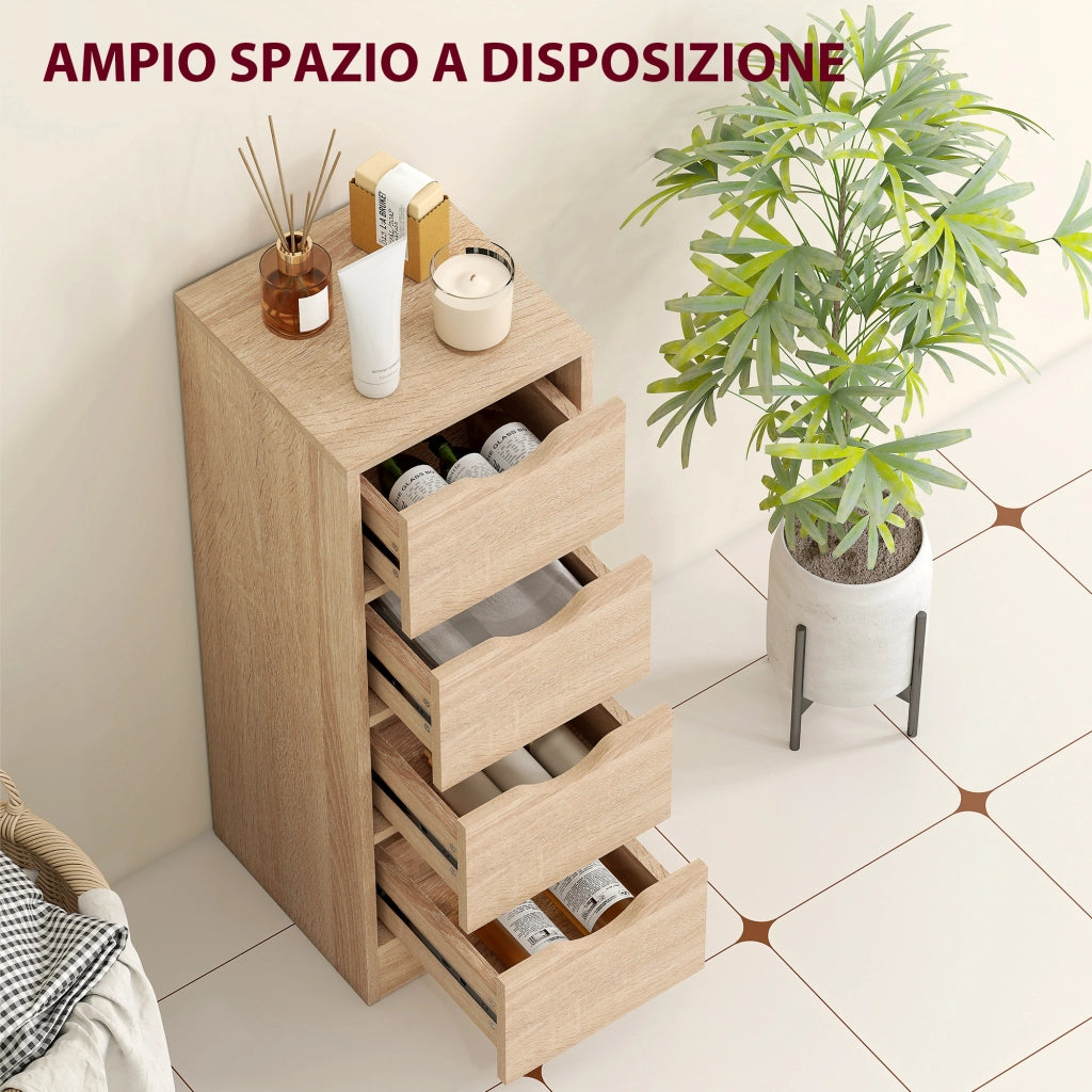 Mobile Bagno Salvaspazio con 4 Cassetti ¨C Minimal ¨C Legno Naturale 29x29x83 cm