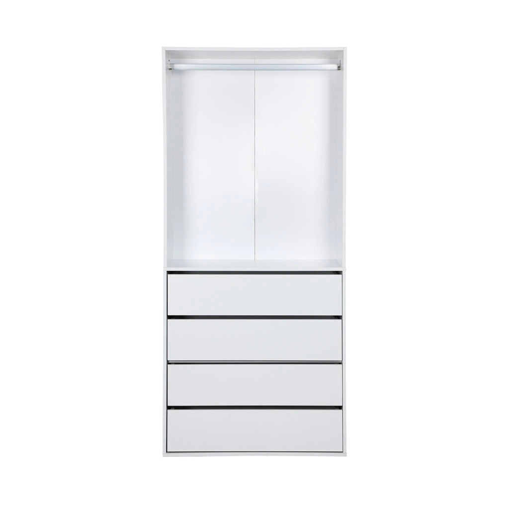 Modulo guardaroba con 4 cassetti e 1 spazio appendiabiti, bianco