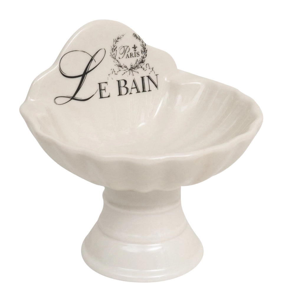 Biscottini Porta saponetta svuota tasche in porcellana bianca decorata "Le Bain Paris" L11,2xPR9,5xH10,8 cm