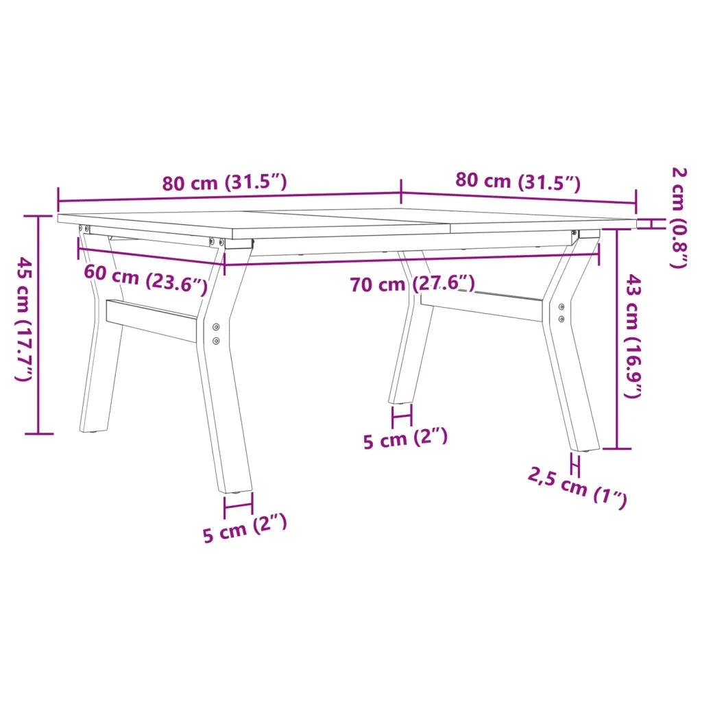 vidaXL Tavolino da Salotto Telaio a Y 80x80x45 cm Legno Pino e Acciaio