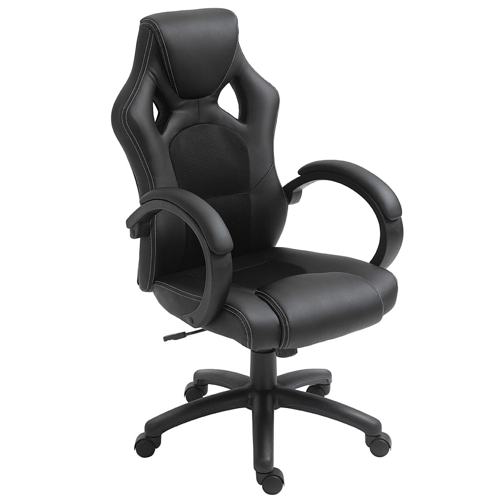 EasyComfort Sedia da Gaming ad Altezza Regolabile, Sedia da Ufficio con Funzione a Dondolo, Girevole e Reclinabile, 71x61x108-118 cm, Nera