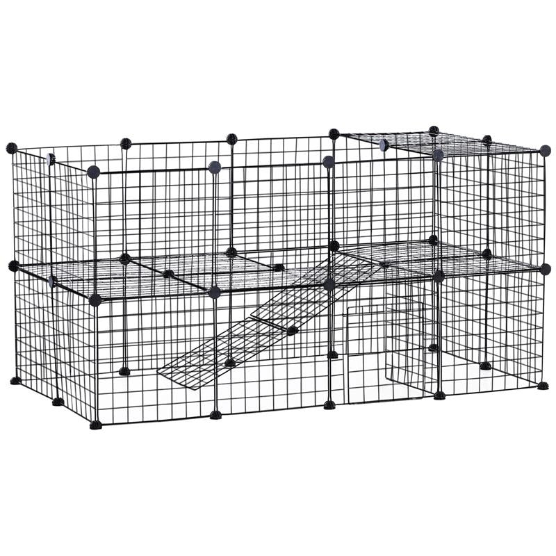 RECINTO GABBIA ANIMALI DOMESTICI IN METALLO NERO 36 PANNELLI 35 X 35 CM
