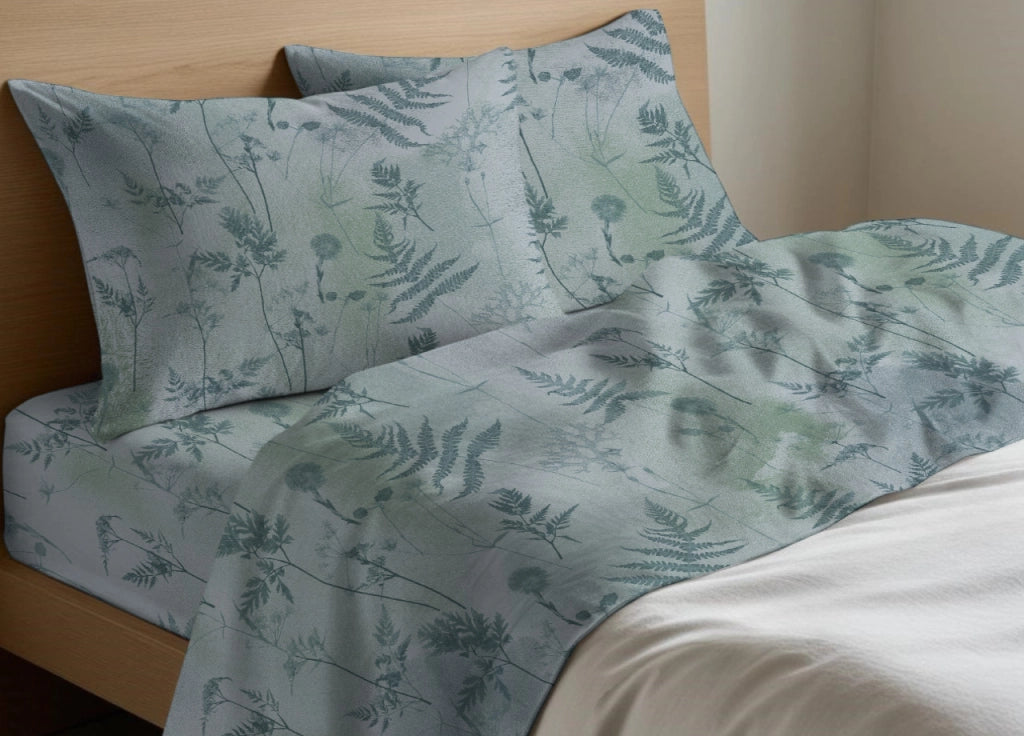 Completo Lenzuola Letto In 100% Cotone Made Italy Disegno Soffione - Matrimoniale - Verde