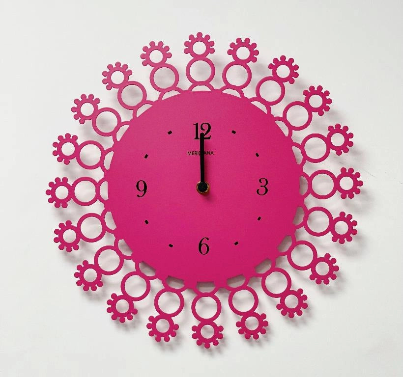 Orologio da Parete in Metallo Decoro Fiorellini Magenta 32 cm