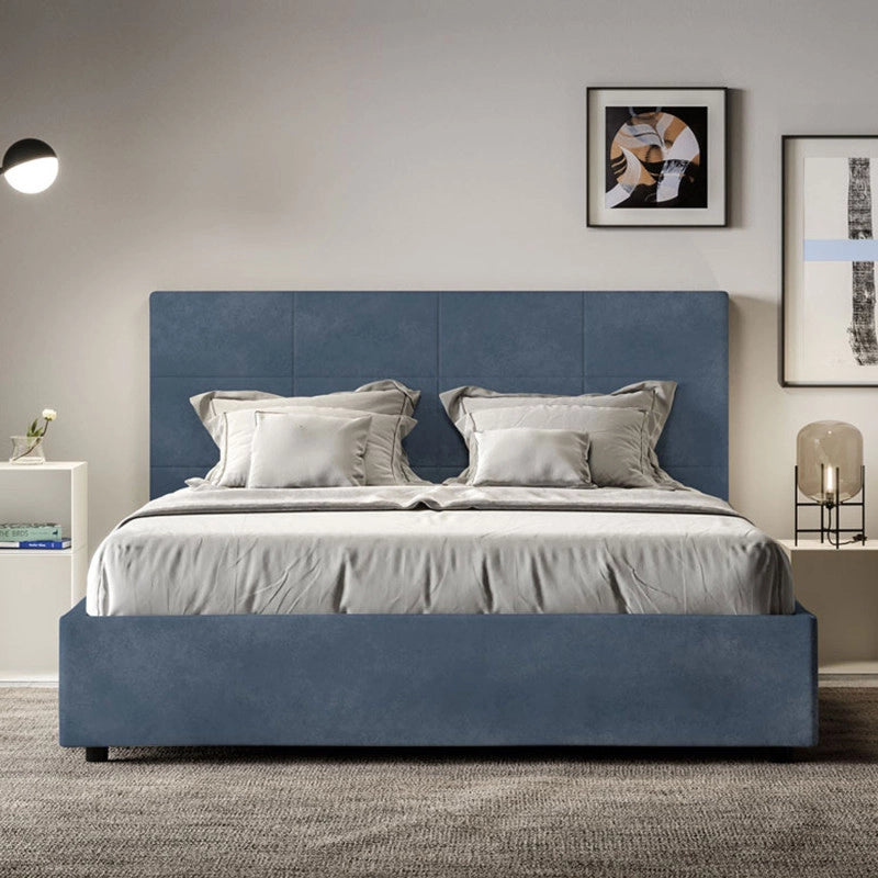 Letto imbottito Piazza e mezzo 130x210 cm Mika - Con rete,Microfibra,Blu