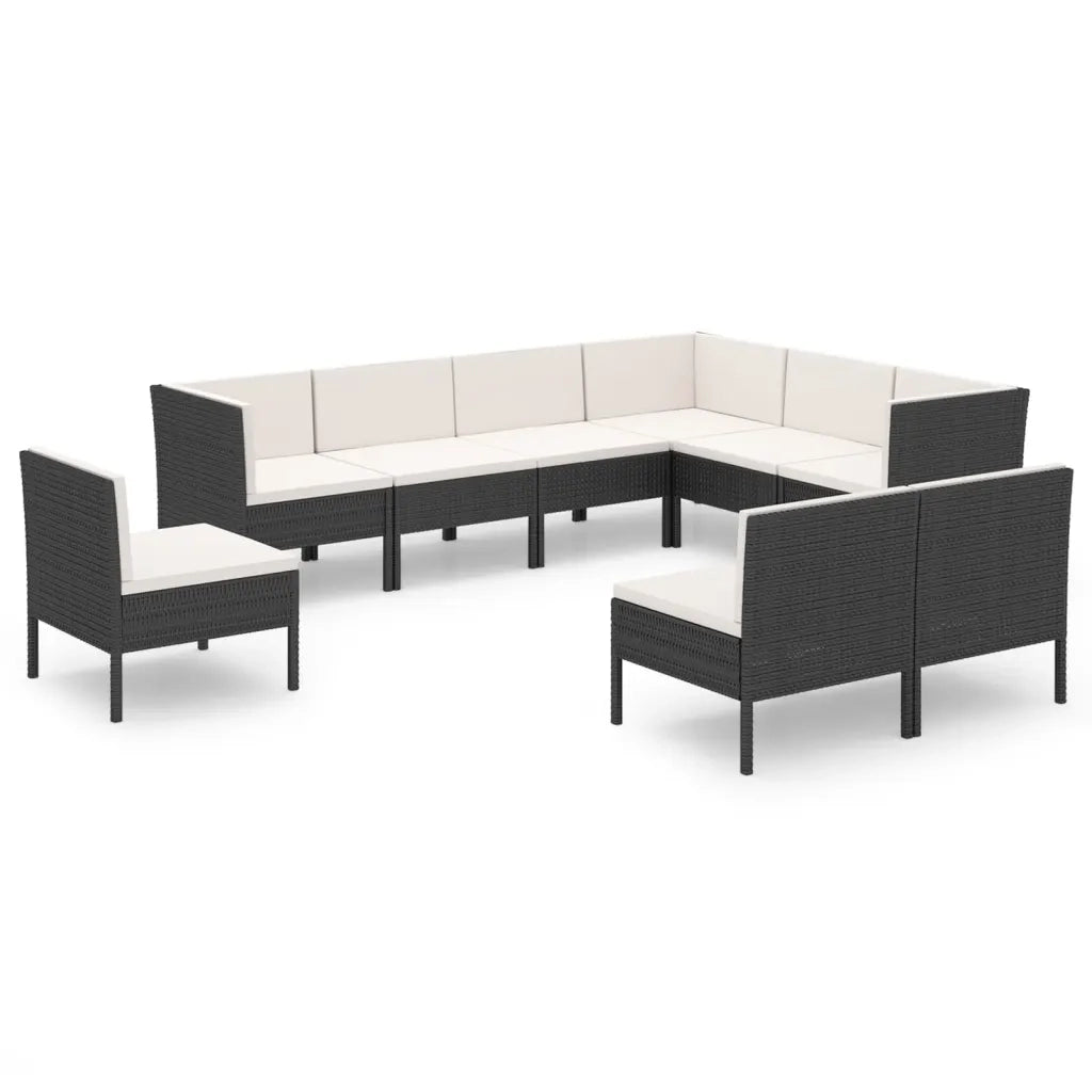 Set Divani da Giardino 9 pz con Cuscini in Polyrattan Nero cod mxl 38388
