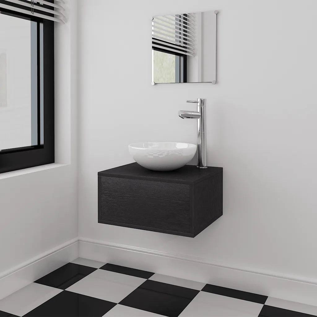Set Mobili da Bagno | Armadio da bagno con Lavabo 3 pz Nero