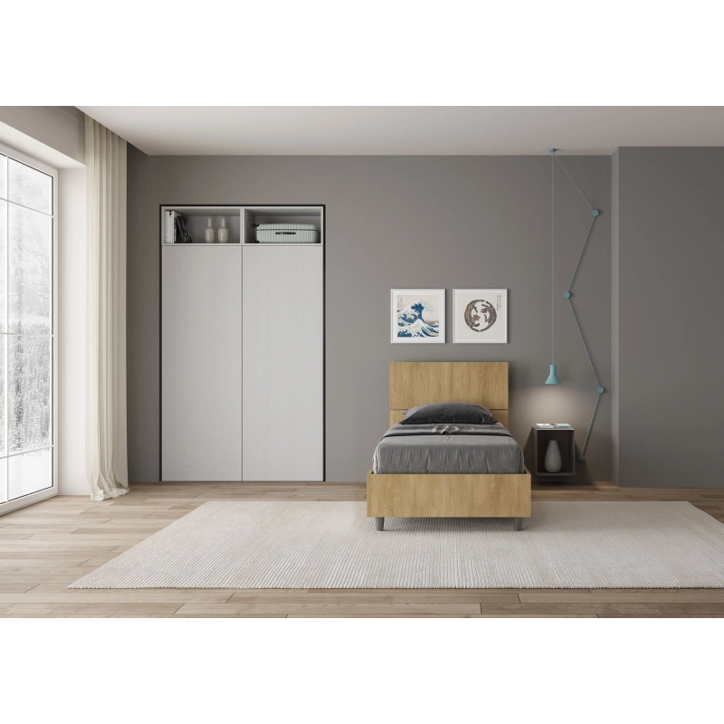 Letto Singolo 80x190 cm testata inclinata Demas - Senza rete,Quercia Natura