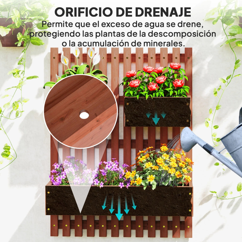 Jardinera da Parete in Legno con Griglia e 3 Vasi Mobili ¨C zephmum ¨C 60x16x80 cm Marrone