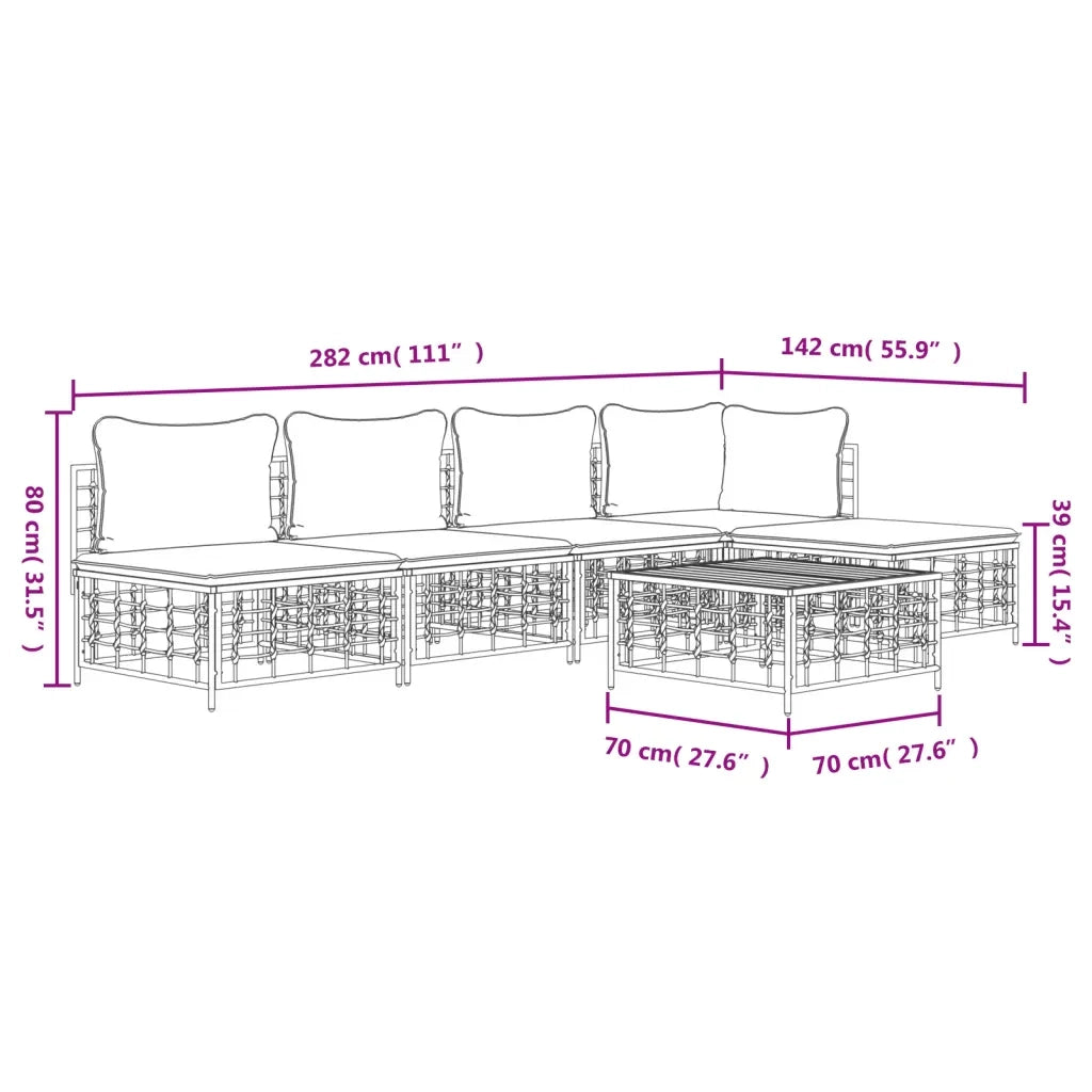 Set Divani da Giardino 6 pz | Set Salotto da Giardino con Cuscini Antracite in Polyrattan