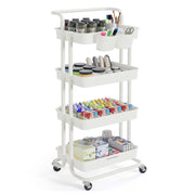 Carrello di servizio mobile a 3 livelli con ruote ripiano portaoggetti con maniglia 2 pentole 2 freni cestini in plastica facile da montare per camera da letto cucina bianco 12_0007856