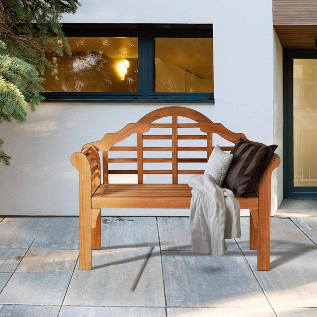 Panca da giardino pieghevole a 2 posti, in legno di acacia, con braccioli e schienale, portata massima 360 kg, per giardino, terrazza, balcone