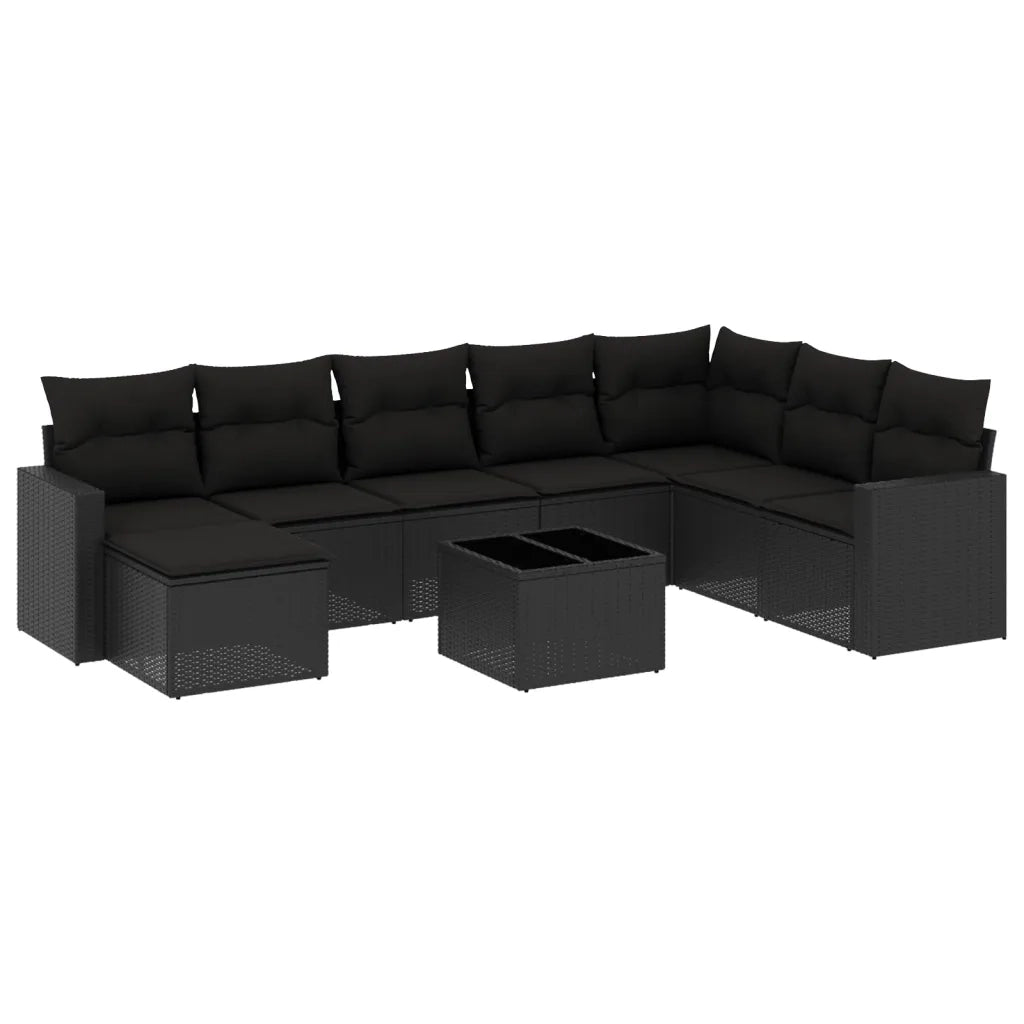 Set Divani da Giardino 9 pz con Cuscini Nero in Polyrattan 3251702