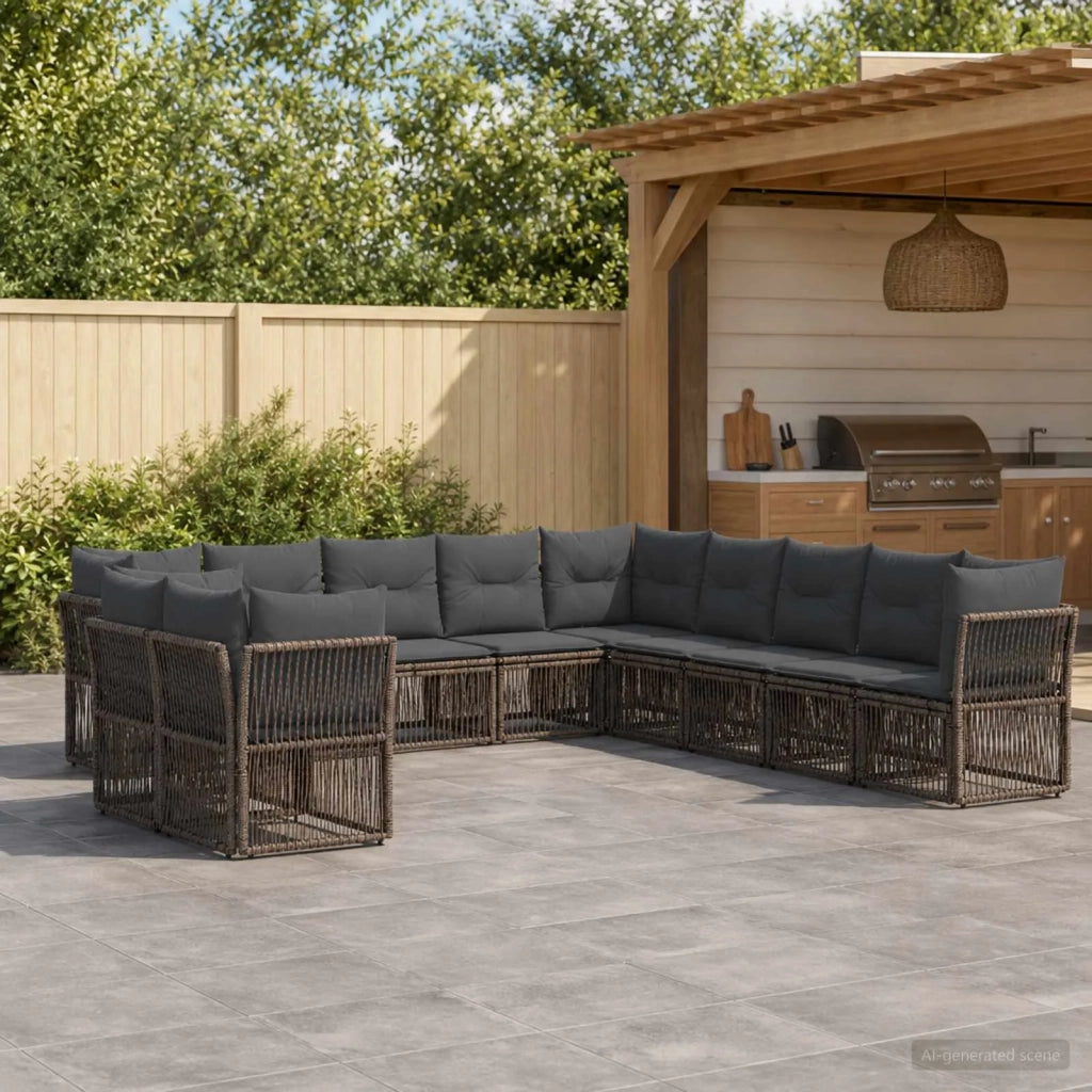 Set Divano da Giardino 11 pz Grigio polyrattan 3434276
