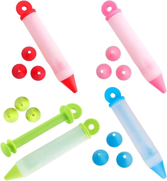 Pennaretti in silicone per decorazione alimentare con 4 bocche - Frittelle e decorazione di dessert - Pennaretti per glasur (4 pezzi)