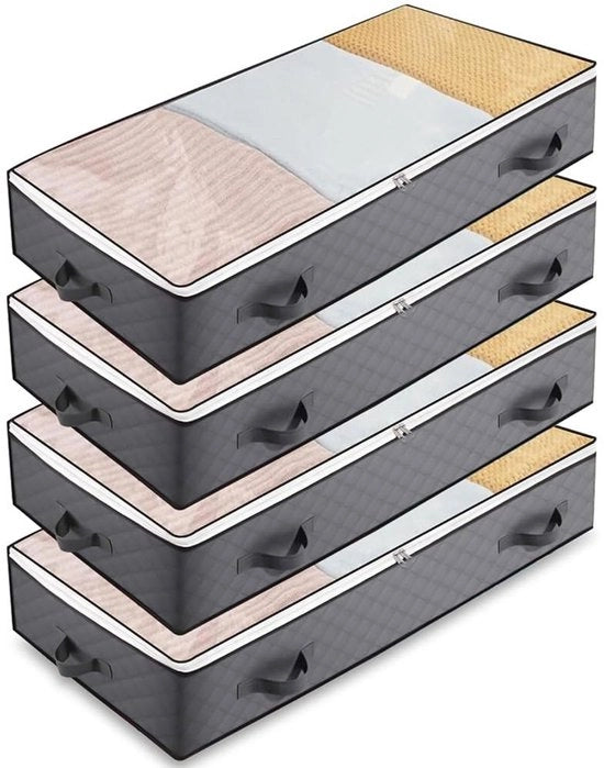90 litri di commoda sotto il letto con coperchio - 4 pezzi - contenitore di abbigliamento pieghevole - grigio