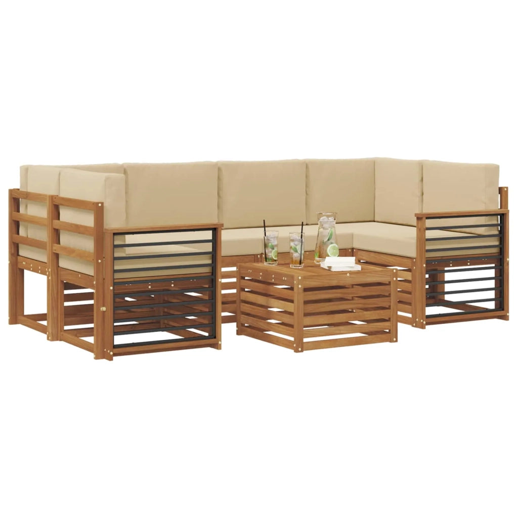 Set di divani da esterno con cuscino 7 pcs Naturale e Beige
