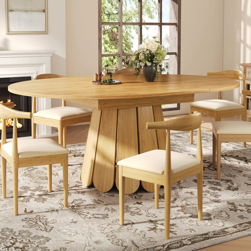TAVOLO da pranzo allungabile rotondo 118-158 cm MDF colore legno naturale