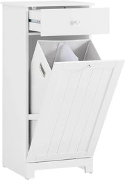 Mobiletto Bagno Salvaspazio con Cassetto e Cesto Portabiancheria Estraibile - Armadietto Stretto Verticale per Bagno Piccolo o Lavanderia - Mobile Bagno in MDF Bianco, L40×P38×H90 cm, BZR21-II-W