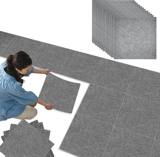 Set di Tappeti Antiscivolo - 12 pezzi, Grigio Scuro, 30 x 30 cm, Lavabile e Autoadesivo per Casa e Ufficio