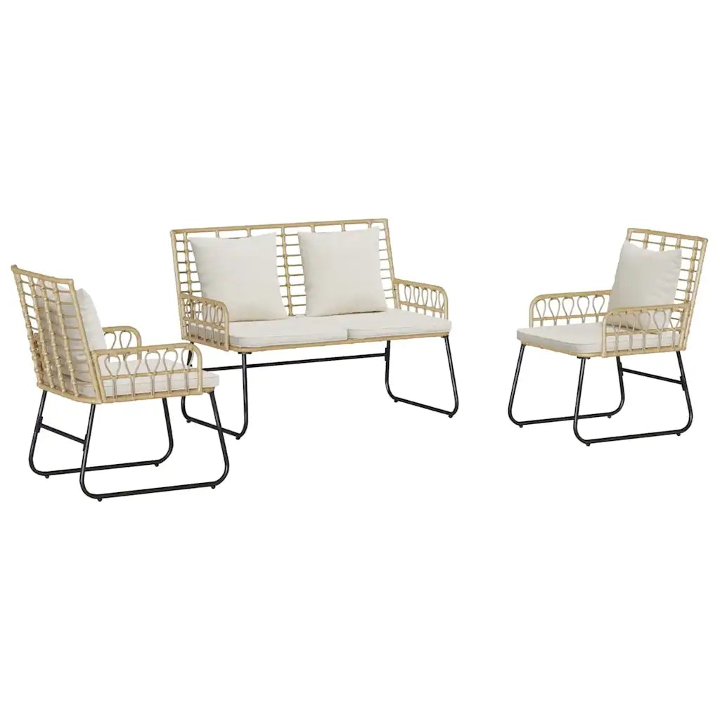 Set da Pranzo per Giardino 3 pcs Marrone e Crema polyrattan 42010355