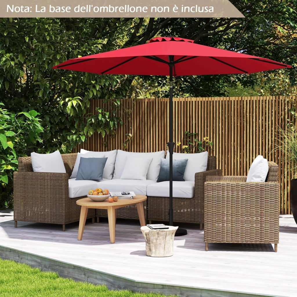 Ombrellone da Giardino, Diametro 290 cm, Ombrello da Spiaggia con Manovella e Inclinazione Regolabile, Ideale per Spiaggia, Balcone, Giardino (Rosso)